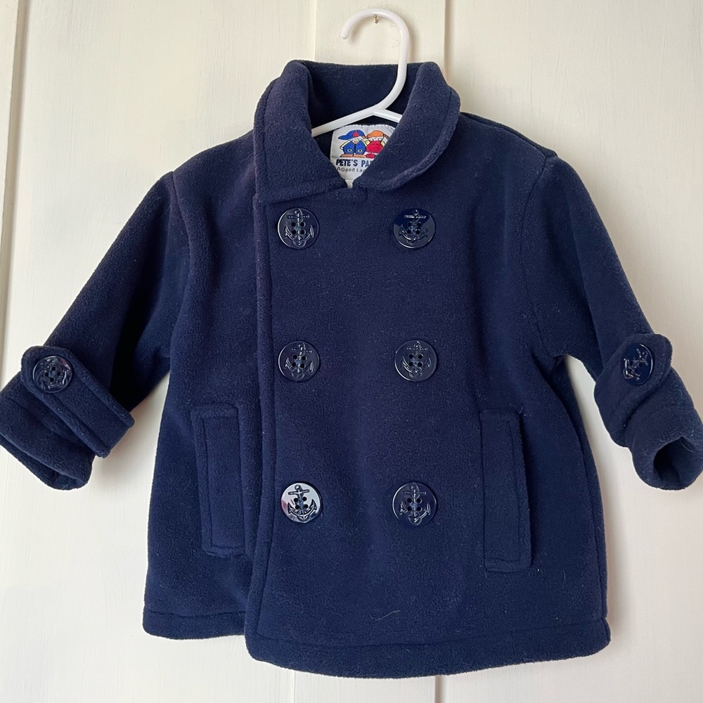 Vintage Pete’s Partner Navy Blue Fleece Peacoat Nautical Buttons 12 Months